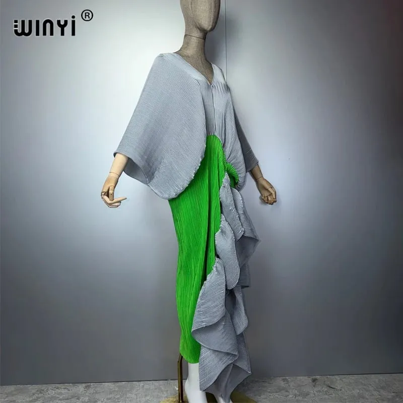 Novo vestido plissado fino de garfo alto para mulheres moda praia cover-up muçulmano kaftan abaya dubai vestido de noite longo de luxo