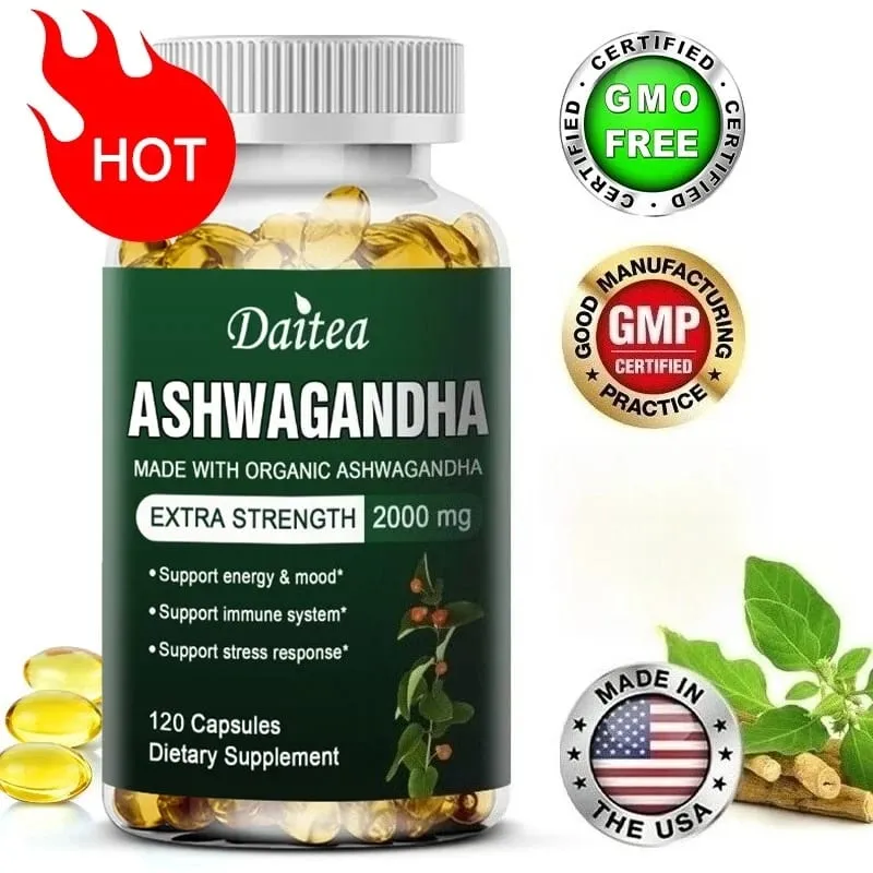 Daitea Organic Ashwagandha Extract Capsules 2000mg for Mood Sleep Energy Support - Antioxidant Supplement