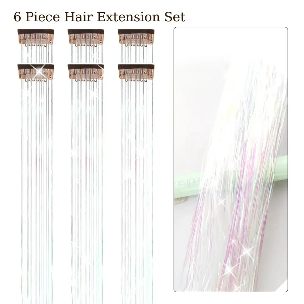 Hårglitterpaket med 6 st Klämma i hårglitter 20 tum Färgglada glitter glitter Hårförlängningar Festival Present glitter Fairy Hairpiece