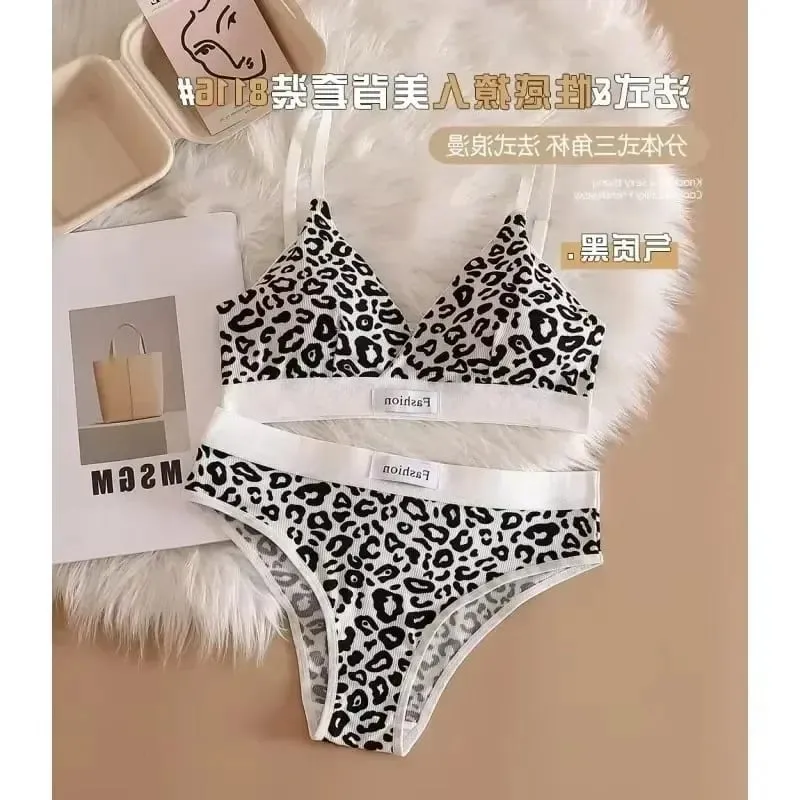 1/3Pcs Seamless Bra Set Low Waist Panties Leopard Bralette Sexy Lingerie Set Vneck Sport Brassiere Female Cotton Underwear — image 10