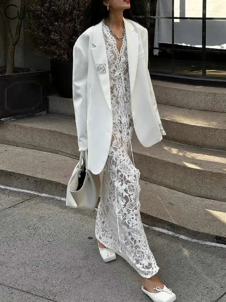 Cutenew dentelle pure femmes Robe Maxi Sexy solide mode à manches longues col rond pansement gaine robes femme superbe Robe de nuit