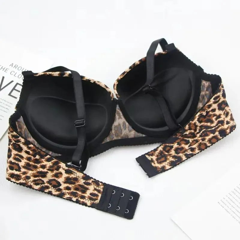 New 2025 Leopard Print Upper Thin Lower Thick Bra Set Sexy Push-Up Bra Set