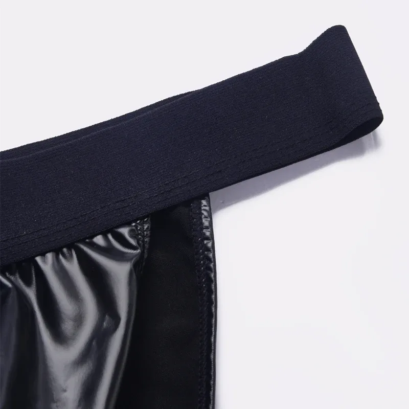 Sexy Men Underwear Briefs Underpants Faux Leather Men's Briefs Bikini Slips Hombre U Pouch Wide Belt Male Panties Cuecas