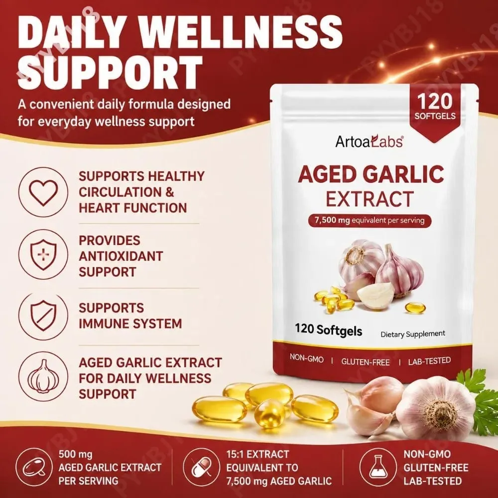 Viên nang mềm chiết xuất tỏi già 7500mg tương đương trên mỗi khẩu phần cho tuần hoàn và chức năng tim Chất chống oxy hóa và hỗ trợ miễn dịch 120Ct