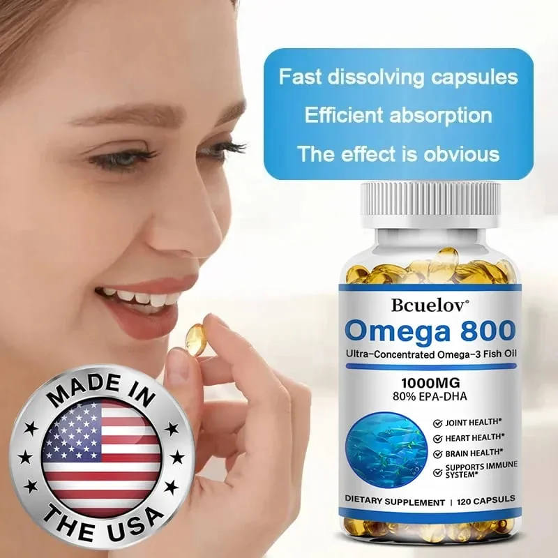 Bcuelov Fish Oil Omega 3 Supplements 1000mg Softgels Omega 3 Fish Oil for Healthy Heart Brain Support 30/60/120 Capsules