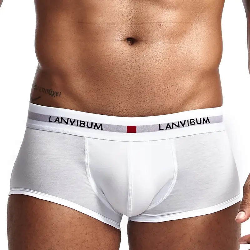 Sous-vêtements pour hommes jeunesse U surélevé taille basse coton quadrilatère pantalon couleur unie grand short pour hommes