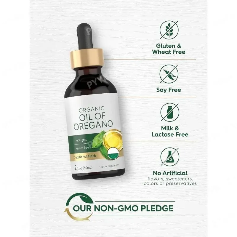 Huile d'origan biologique, gouttes liquides, supplément végétalien à base de plantes, santé, sans OGM, sans gluten, soutien nutritionnel quotidien, 60 ml par bouteille