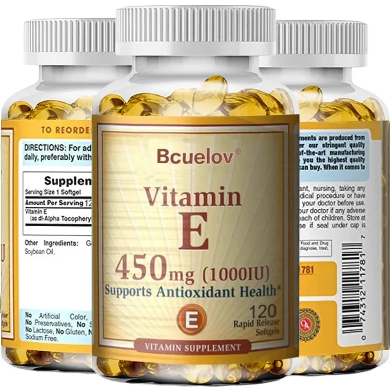 Campuran Bcuelov Vitamin E 450MG (1000 IU) Mendukung Sistem Kekebalan Tubuh & Nutrisi Kulit - Antioksidan Alami - Bebas Gluten & Susu