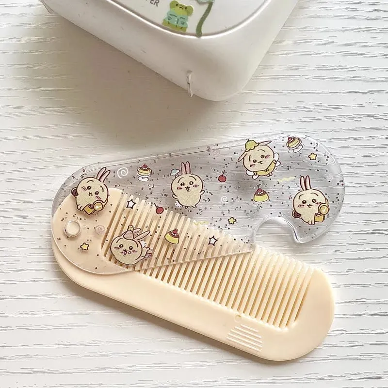 New yiji Cartoon Folding Small Comb Portable Pocket Makeup USAGI うさぎ ハチワレ Hachiware Mini Cute Comb Bangs Comb Gift — image 12