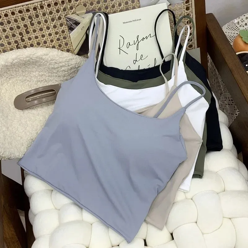 Summer Bra Top Gym Women Ice Silk Crop Seamless Tube Tops Camisole Underwear Korean Fashion Solid Padded Bralette Vest Naked — image 4