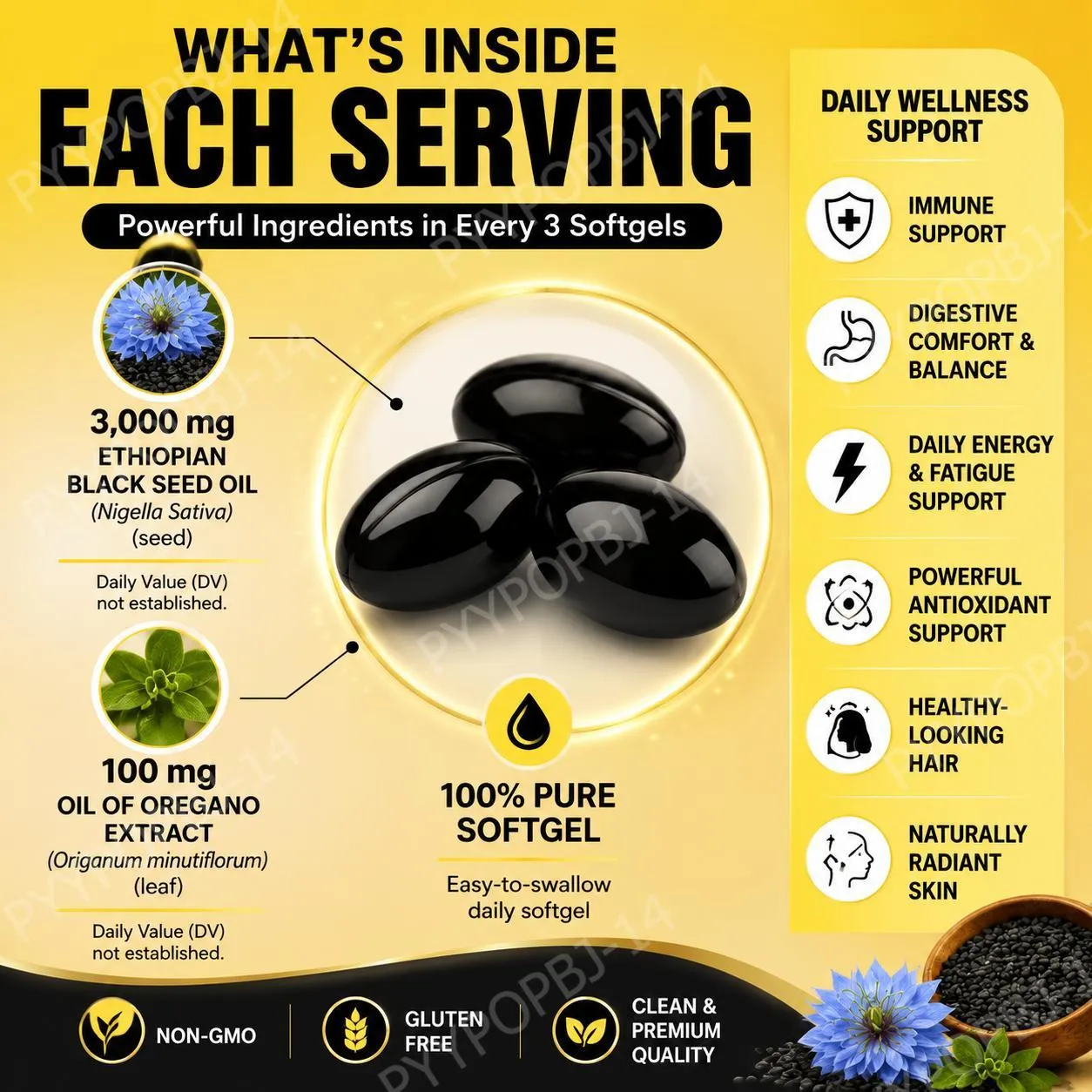 Ethiopian Black Seed Oil Oil softgels s olejem z oregana pro podporu imunity Digestive Comfort 240 softgels