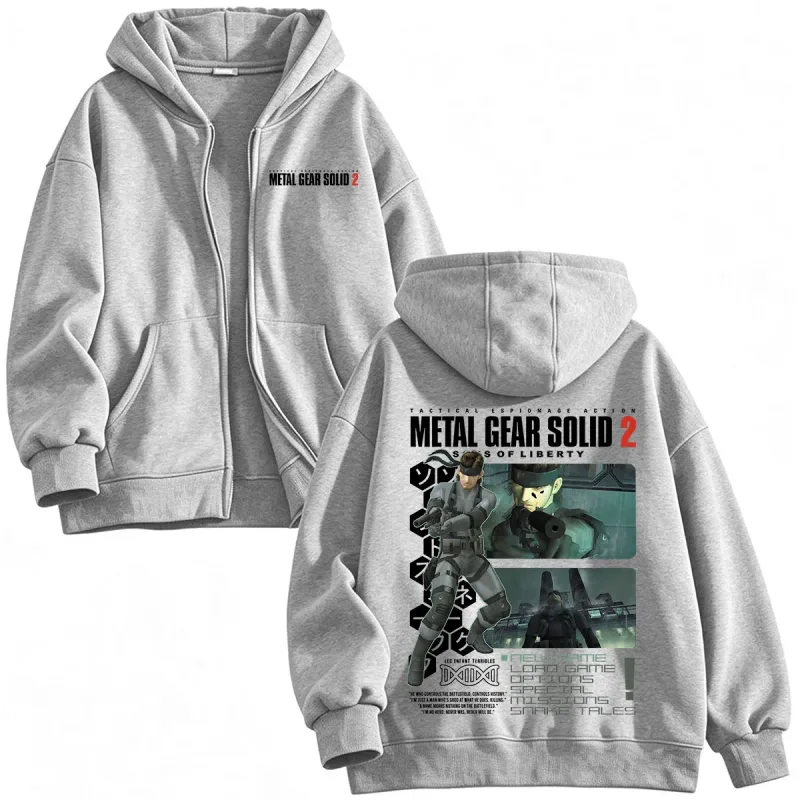 Metal Gear Solid 2 Sons of Liberty MGS2 Solid Snake Game Zipper Hoodies Homens Mulheres Fleece Zip Up Moletom Com Capuz Jaquetas Casacos