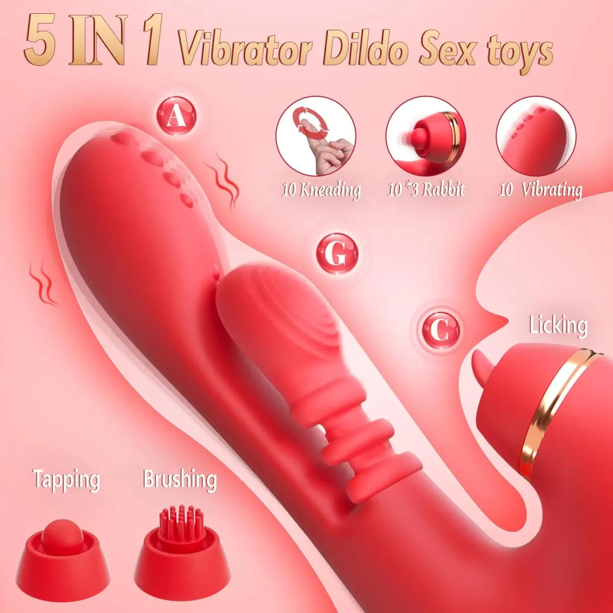 5 IN 1 Tapping Thrusting Dildo Vibrator for Women G Spot Vibrator Kneading Clit Stimulator Female Masturbator Adult Sex Toys