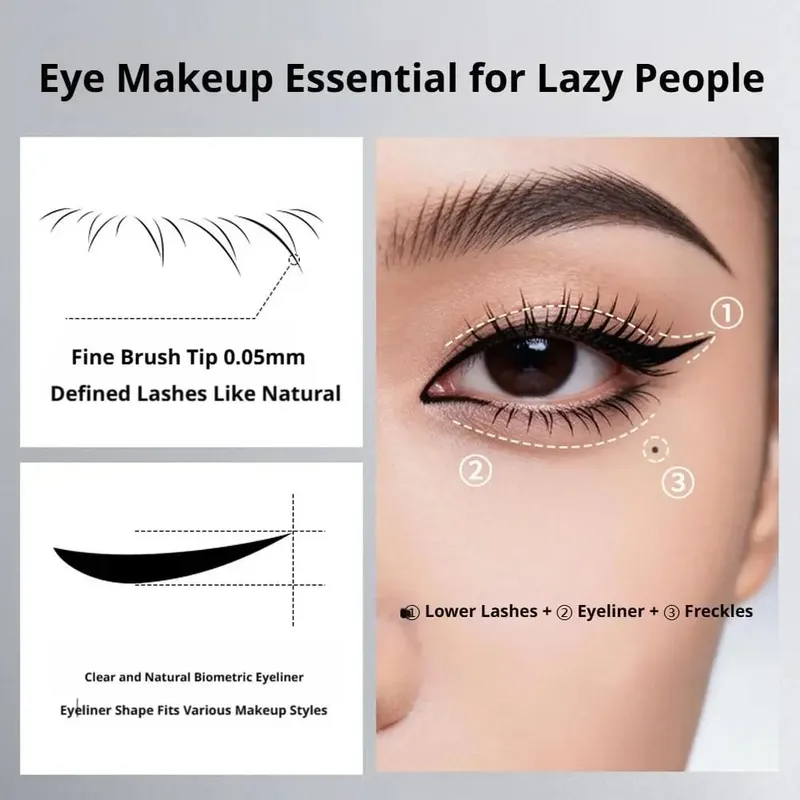 3-in-1 Portable Eye Makeup Set Waterproof Eyelash Stamp Eyeliner Ultra-Fine Natural Lower Eyelashes Makeup Tools