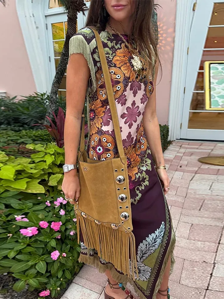 Elegante Gedruckt frauen Quaste Kleid Mit Fransen Ärmellose Dünne Unregelmäßige Party Abendkleider 2026 Frühling Sommer Dame Vestidos — image 6