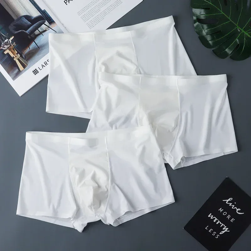 3PCS Hohe Qualität männer Eis Seide Unterwäsche Sommer Dünne Atmungsaktive Nahtlose Höschen Sexy Männliche Unterhose Plus Größe