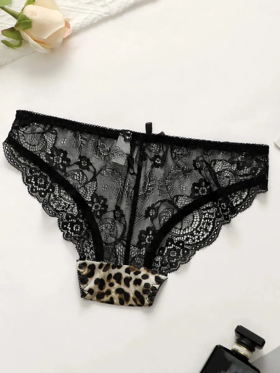 Women's Sexy Underwear Set Leopard Pattern Bra with Steel Ring Front Closure Comfortable and Breathable Lace Panty