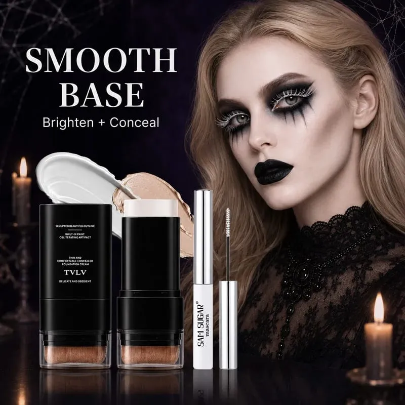 3PCS Halloween Makeup Kit Mascara White Foundation Stick Black Face Paint Stick Goth Vampire Skeleton SFX Cosplay Costume Party