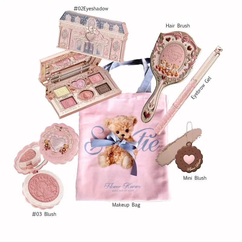 Flower Knows Make Up Kit Cosmetics Full Set Strawberry Rococo Palette Little Angel Highlighter Matte Lipstick 4Pcs Kit