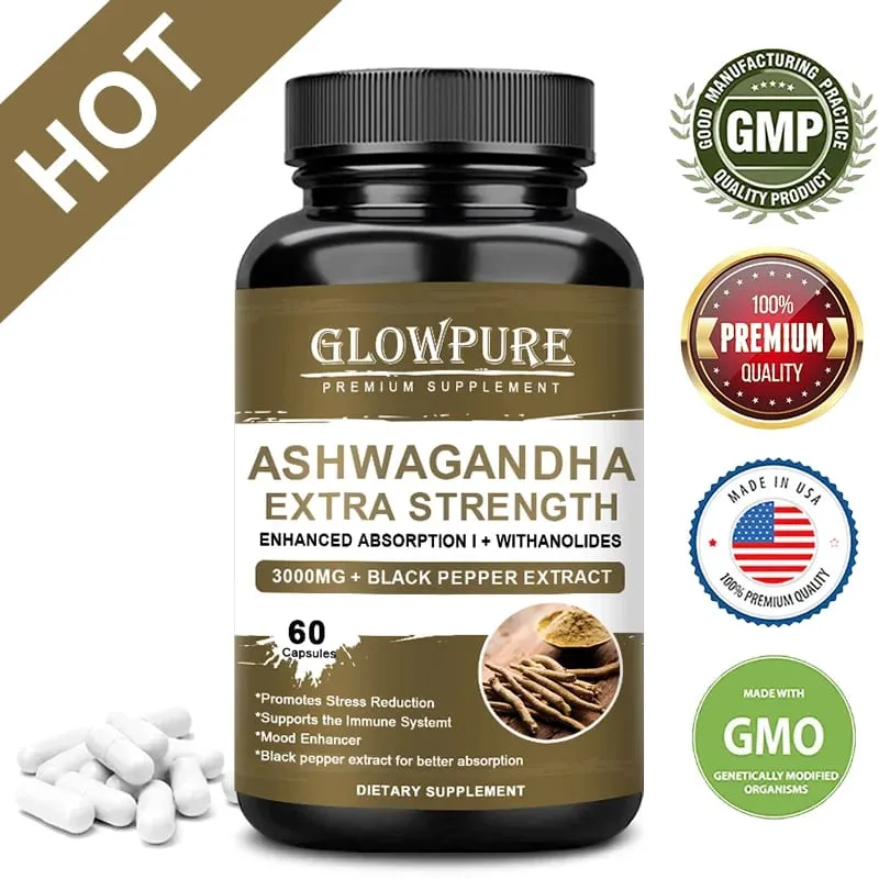 Ashwagandha Root Extract Capsules for Mood Stress Health Sleep Brain Calm Energy Support Non-GMO Premium Formula Supplement
