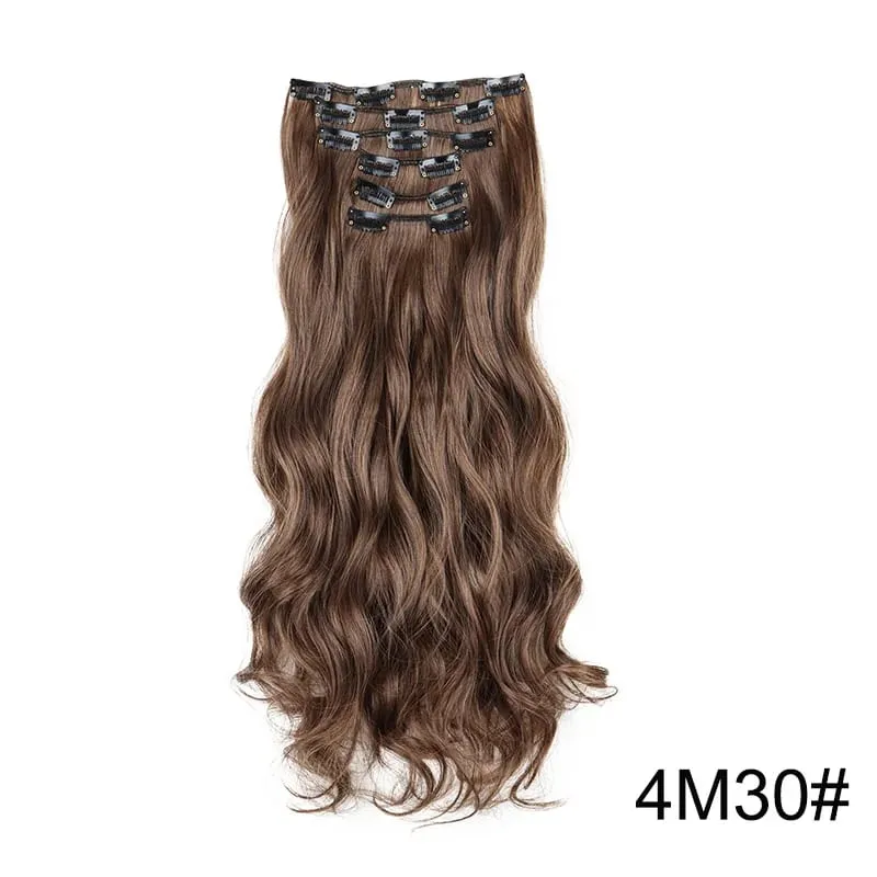 6pcs/set 24Inch Synthetic Long Curly Wavy Hair Extension 16 Clips High Tempreture Hairpiece Clip In Hair Extensions for Women