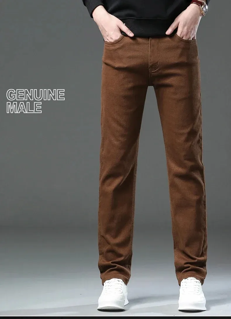 2025 Spring Autumn New Men's Clothing Slim Jeans Fashion Brown Business Casual Stretch Denim Pants Male Brand Trousers 28-44 — image 8