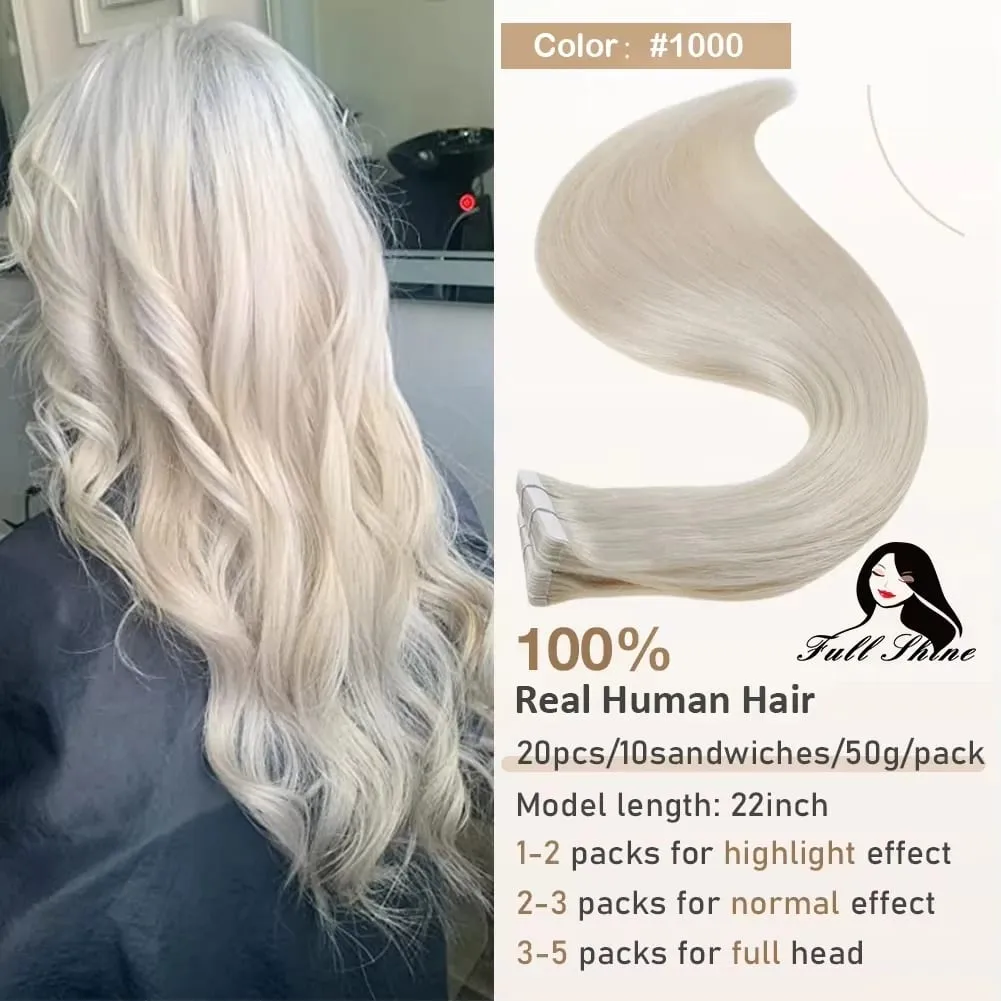 Full Shine Tape hajhosszabbításhoz 20 db Skin Weft Remy Straight Hair Ragasztó brazil hajra nőknek — image 22