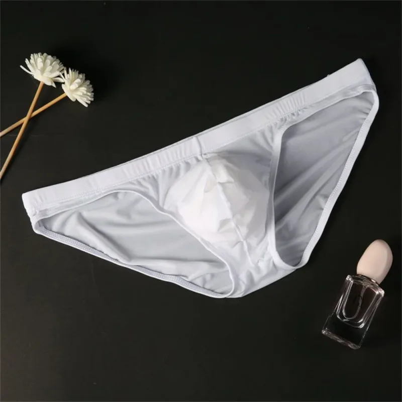 Plus Size M-4XL Man Ice Silk U Pouch Briefs Low Waist Translucent Nylon Underwear One-piece Sexy Ultra-thin Male Underpants — image 3