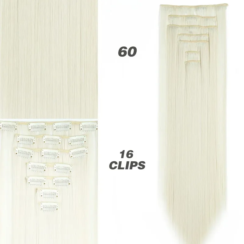 Synthetic 7Pcs/Set 22" Wavy Hairpiece Straight 16 Clips Hair Extensions Heat Resistant Styling False Hair