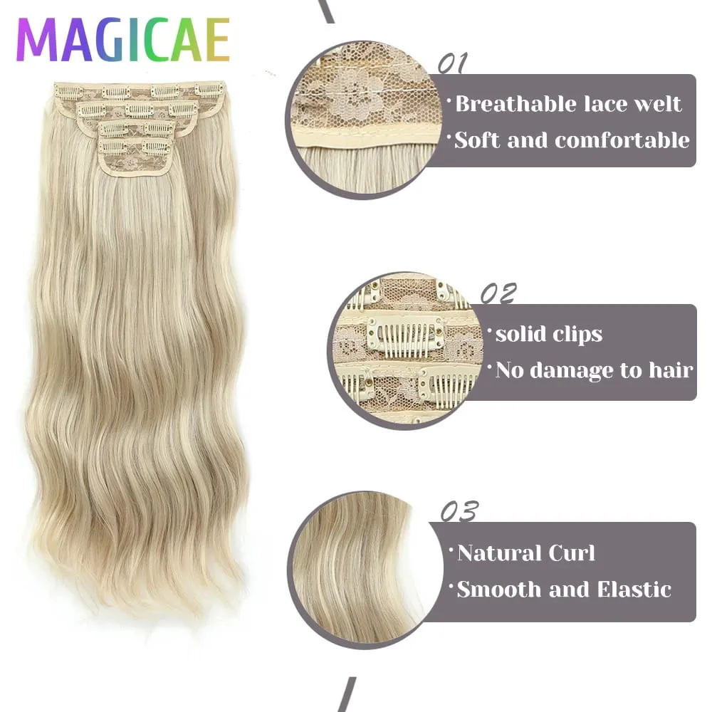 24Inch Piano Blonde P12/16/613 4Pcs/Lot Clips In Body Wave 220Grams Ombre Brown High Temperature Bio Synthetic Hair Extensions
