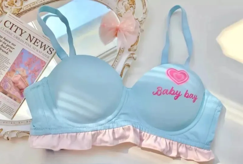 Lolita Inspired Lingerie Set for Small Chest Wireless Push Up Bralette to Enhance Curves Sweet Barbie Style Bra & Tushy Panty