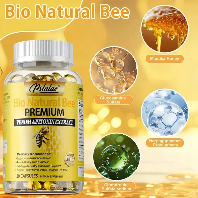 Natural Bee Venom Extract Capsules - Glucosamine Chondroitin Supplement Relieves Joint Pain and Stiffness Promotes Bone Health