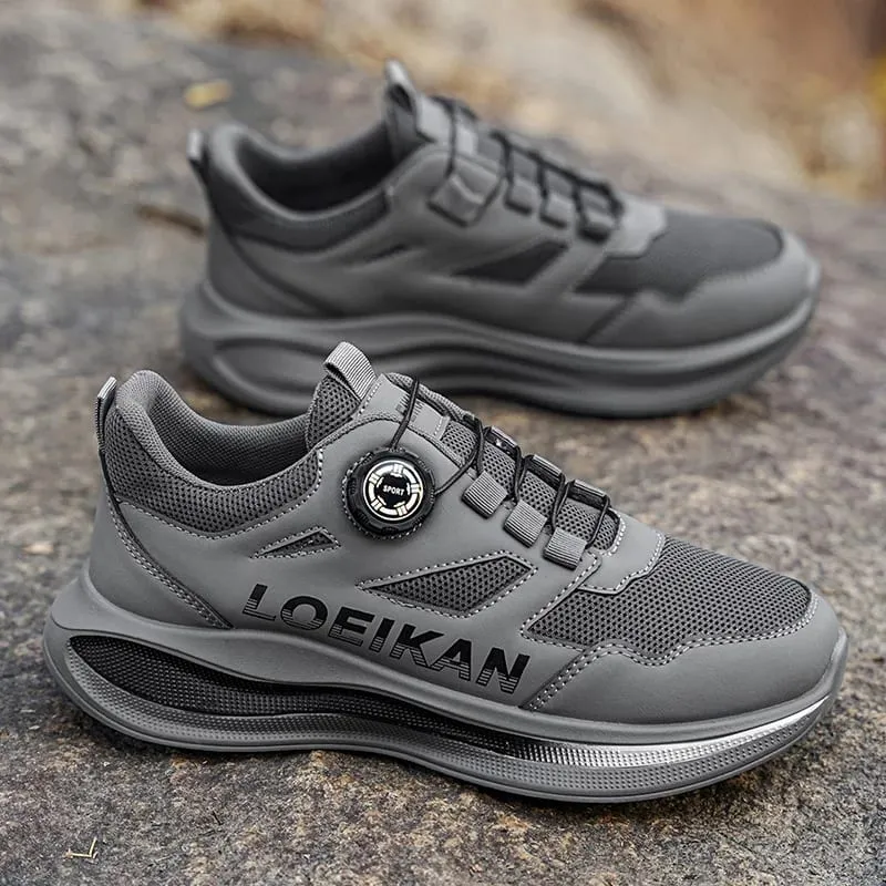 Men's Rotating Button Running Shoes Breathable Mesh Quick Lacing Athletic Sneakers