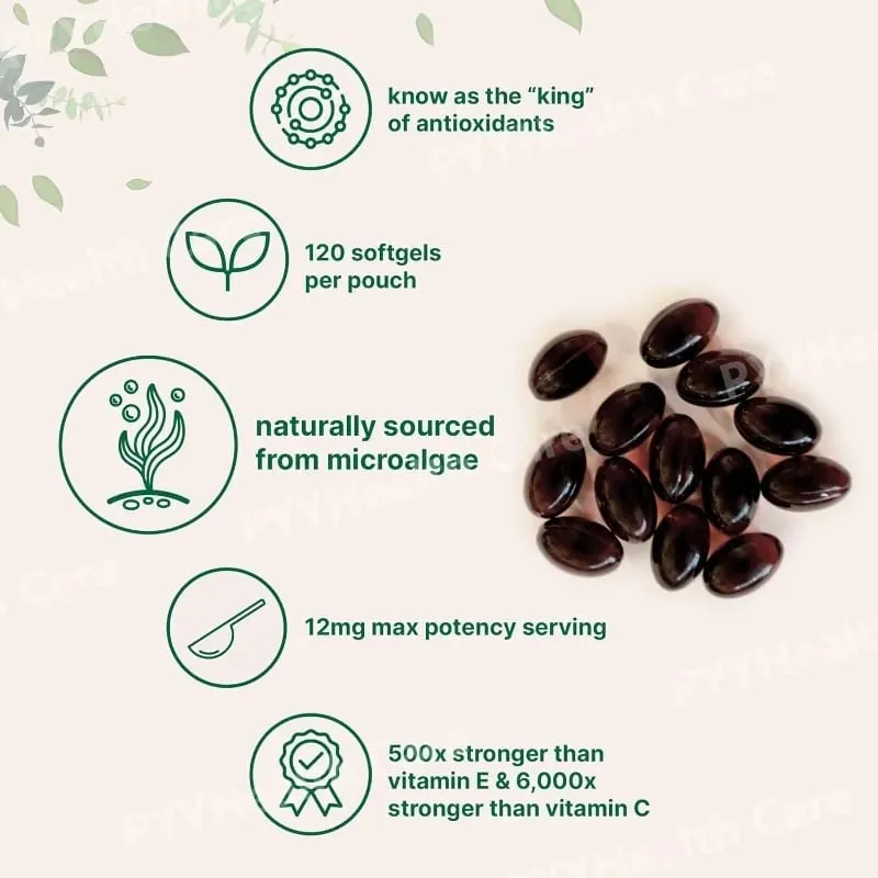 Astaxanthin 12mg Softgels with Oil From Plant-Based Microalgae with Oil Dietary Supplement 120 Pieces