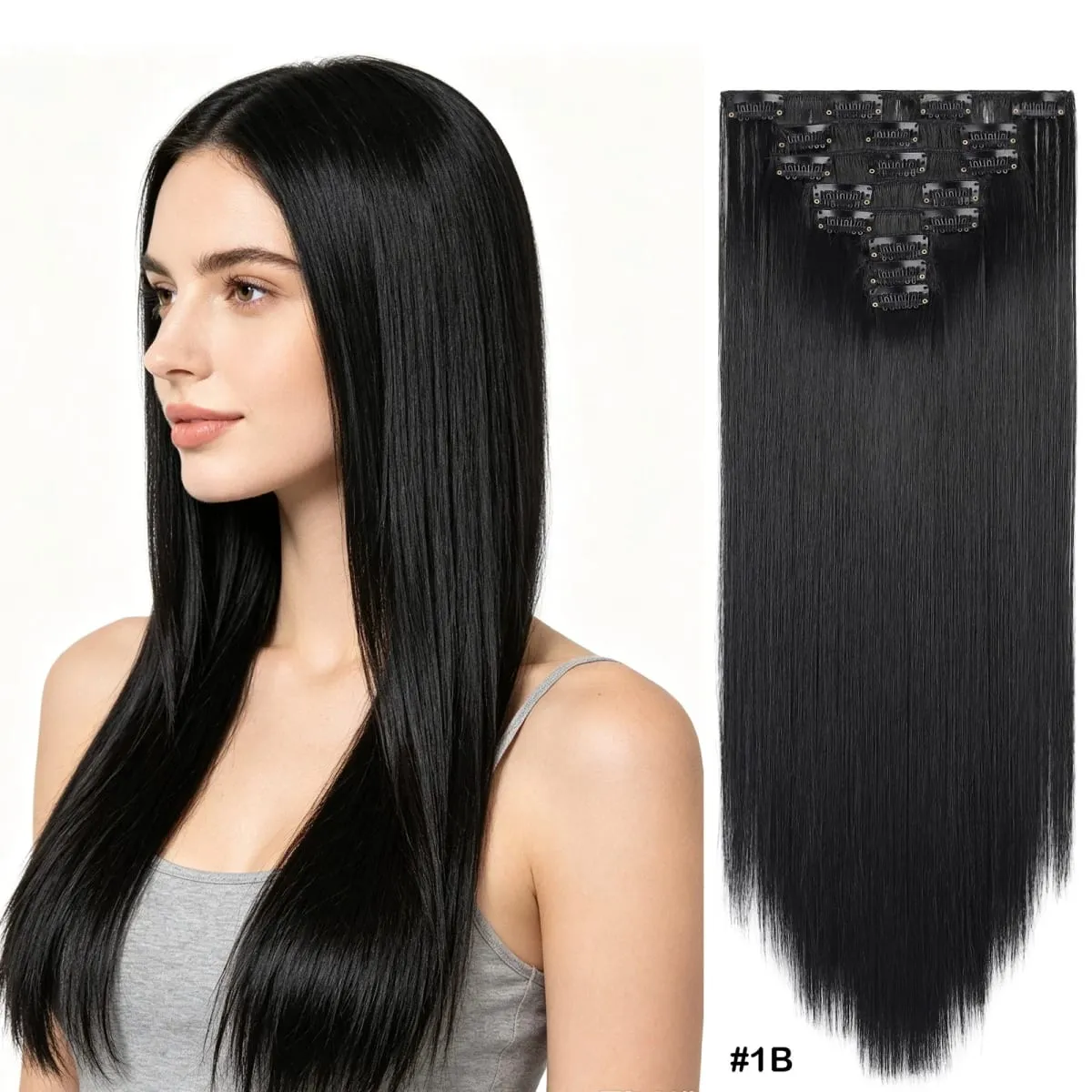 Clip In Hair Extensions Full Head 8 Pieces 17 Clips Synthetic Straight 24 Inch Matte Hair Set Multiple Colors