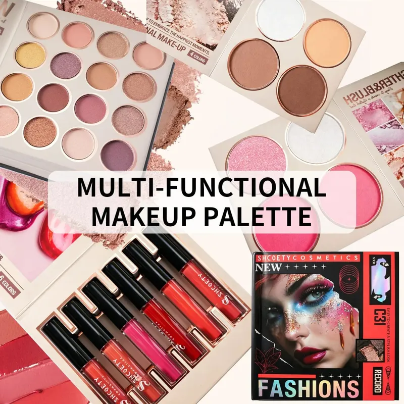 Multi‑Page All‑In‑One Makeup Book Kit Eyeshadow Blush Highlighter Brow Powder & Lip Gloss Cosmetic Palette