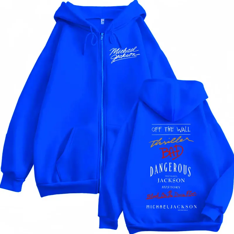 90's Rock นักร้อง Michael Jackson อัลบั้มพิมพ์ซิป Hoodie คุณภาพสูงแฟชั่น Zip Up Pullovers ผู้ชายผู้หญิงขนาดใหญ่เสื้อ