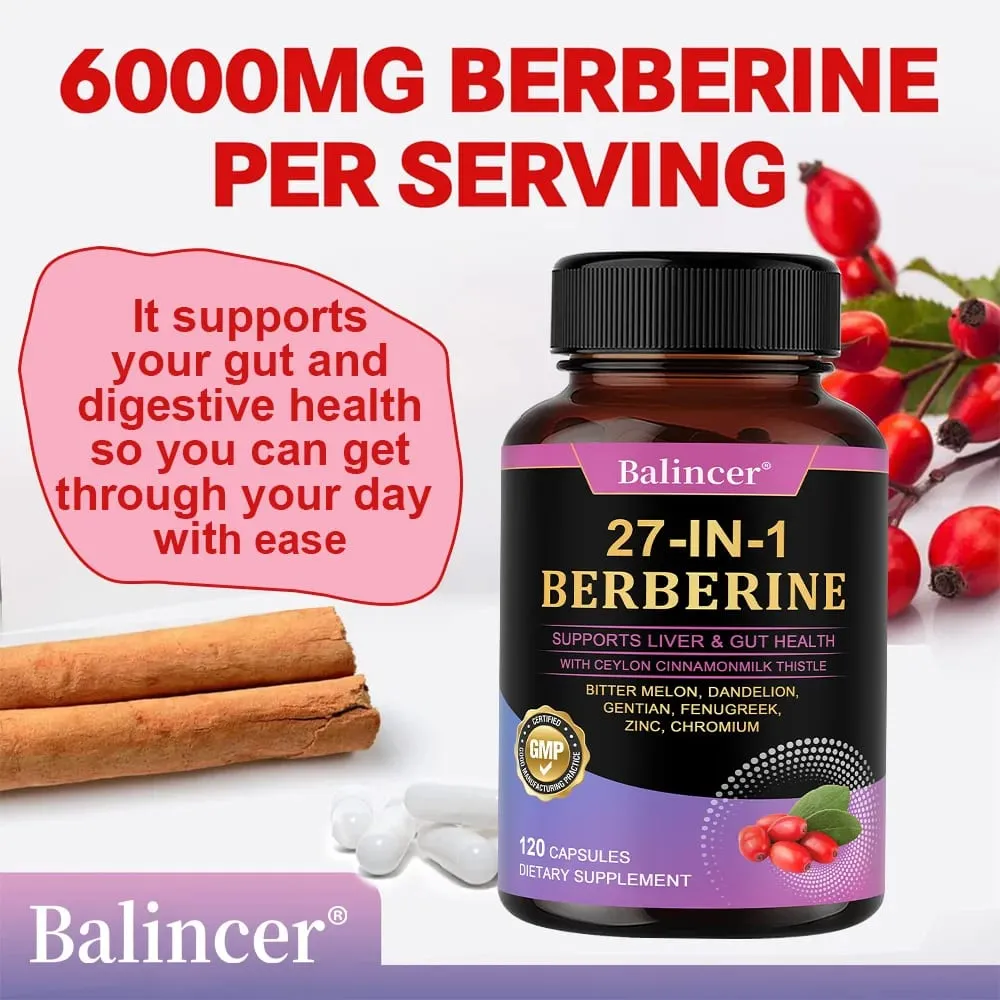 27-IN-1 Berberine Capsules - Contains Ceylon Cinnamon Milk Thistle - Supports Heart Health Immune System Liver & Gut Health