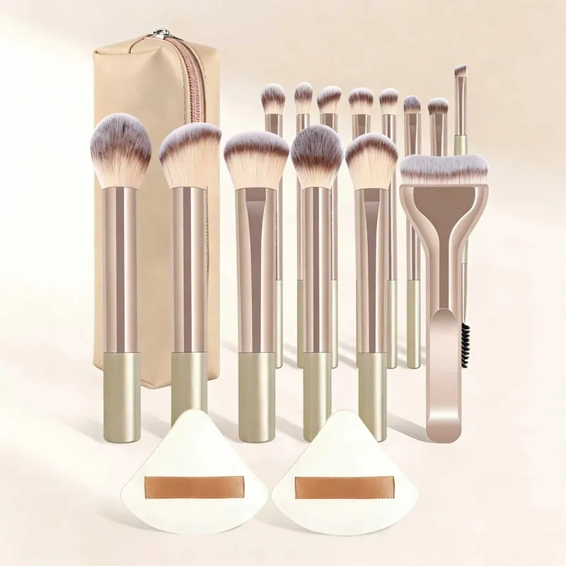 13pcs/17pcs Makeup Tools Including Makeup Brushes Set + 1pc Makeup Bag + 2pcs Air Puff Accessories Foundation Brush Blush Brush