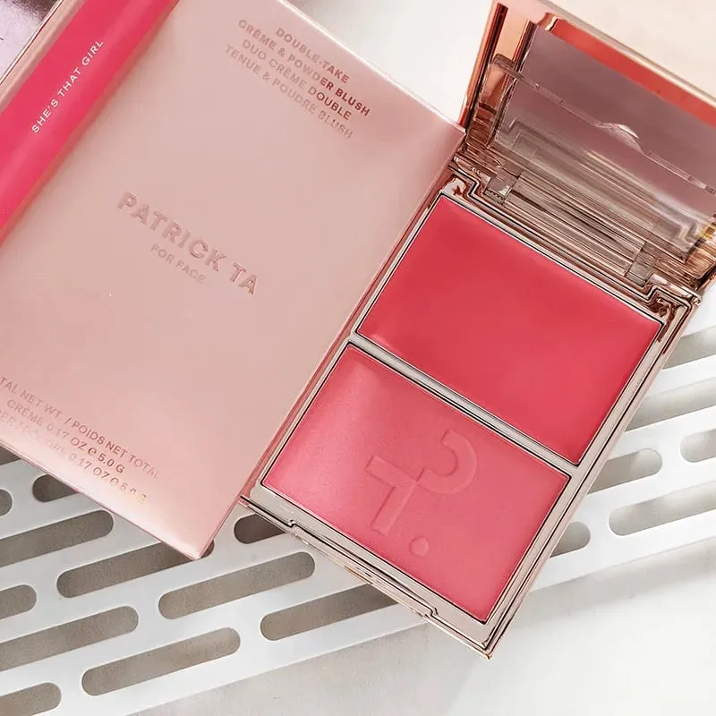 Patrick 2 in 1 Cream & Powder Blush Palette Dual Cheek Blush Duo Lasting Natural Brightening TA Makeup Cosmetics She's That Girl