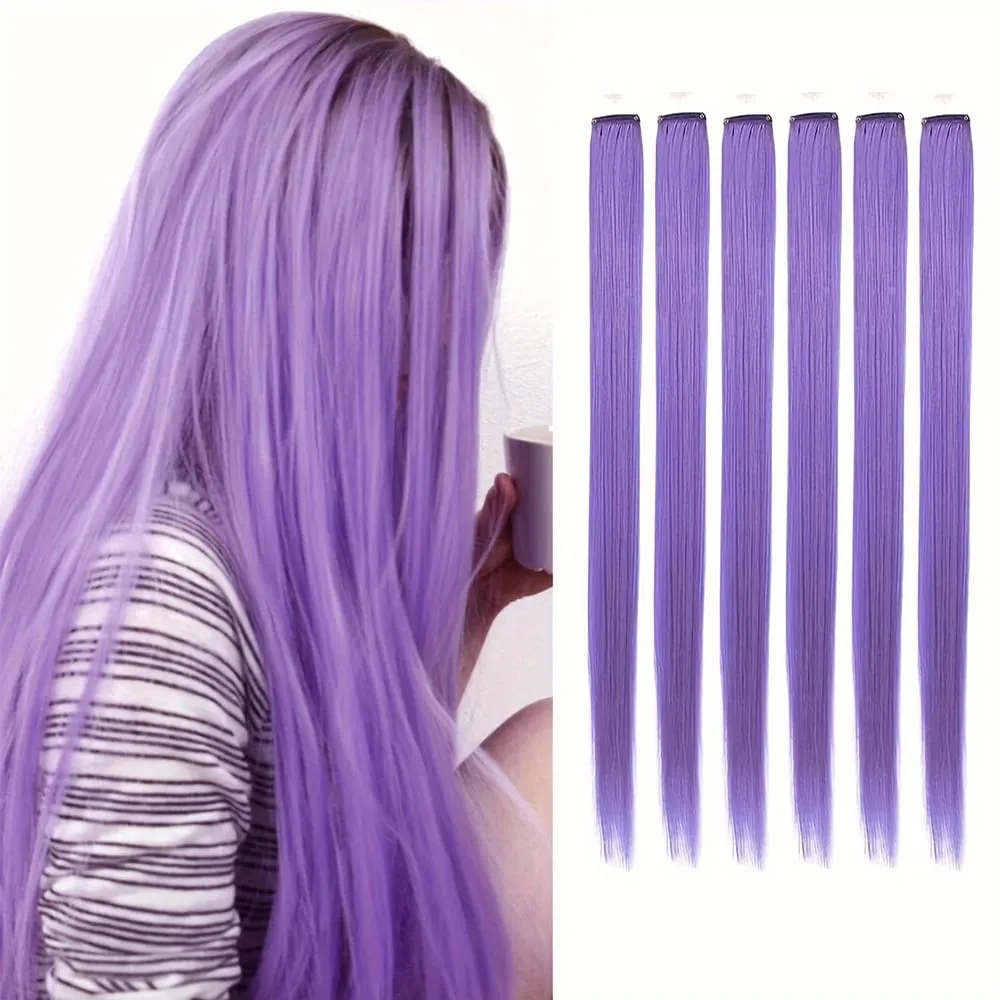 6pcs/pack Colored Party Highlights Clip in Hair Extensions 22 inches Multi-colors Straight Hair Synthetic Hairpieces