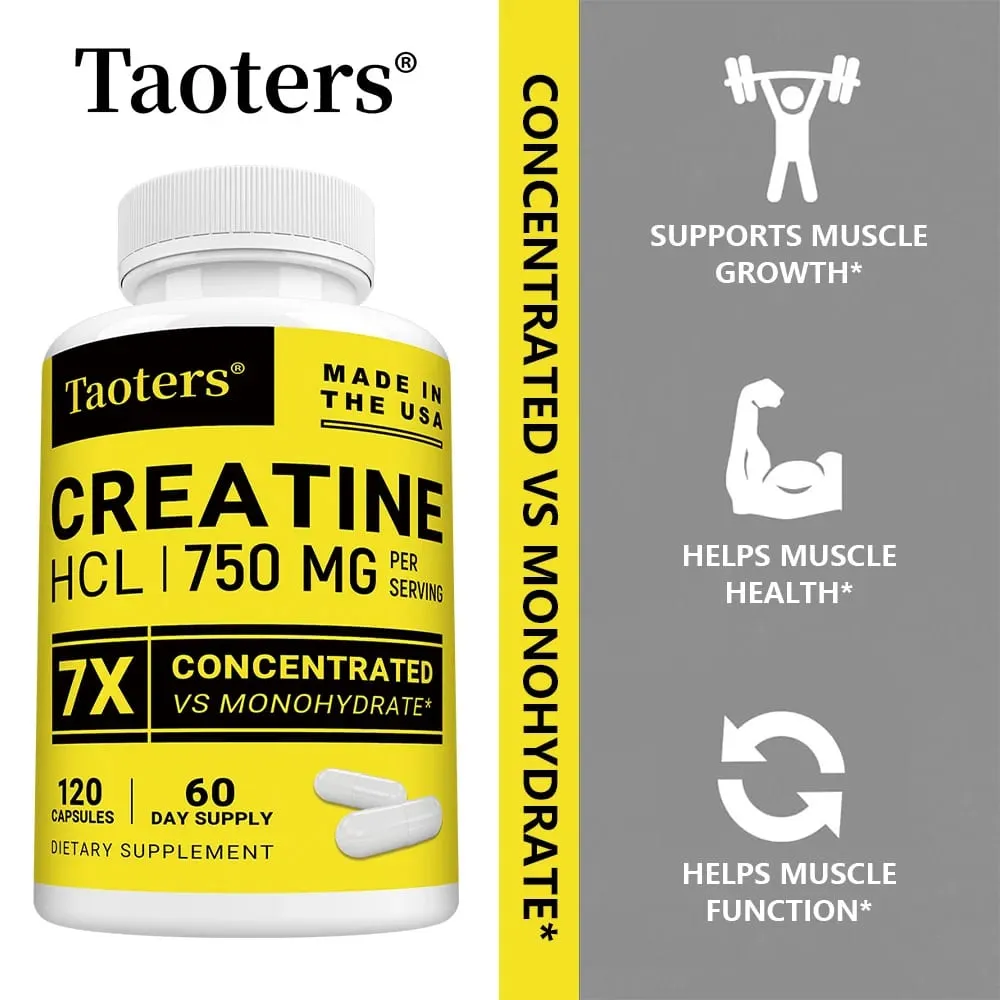 Creatine HCl Capsules Boost Muscle Strength Focus Energy Endurance Support Metabolism Cognitive & Heart Health Non-GMO