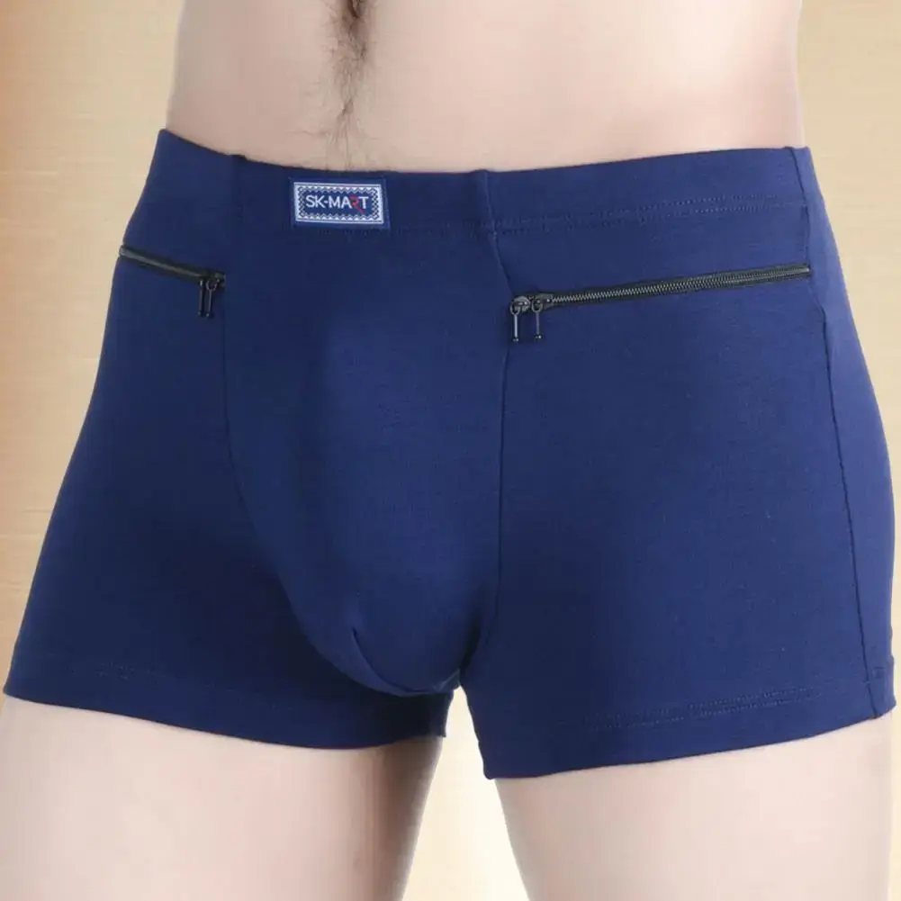 Men's Pockets Anti-theft Briefs Boxer Seamless Elastic Panties Solid Color U-Bump Male Shorts Underpants Daily Wear