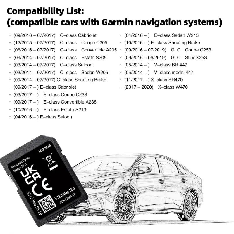 Cartão SD V22 para          C-class W205 E V X-class GLC Car com navegação Garmin Mapa da UE Pilot Star2 A2139069510 2026