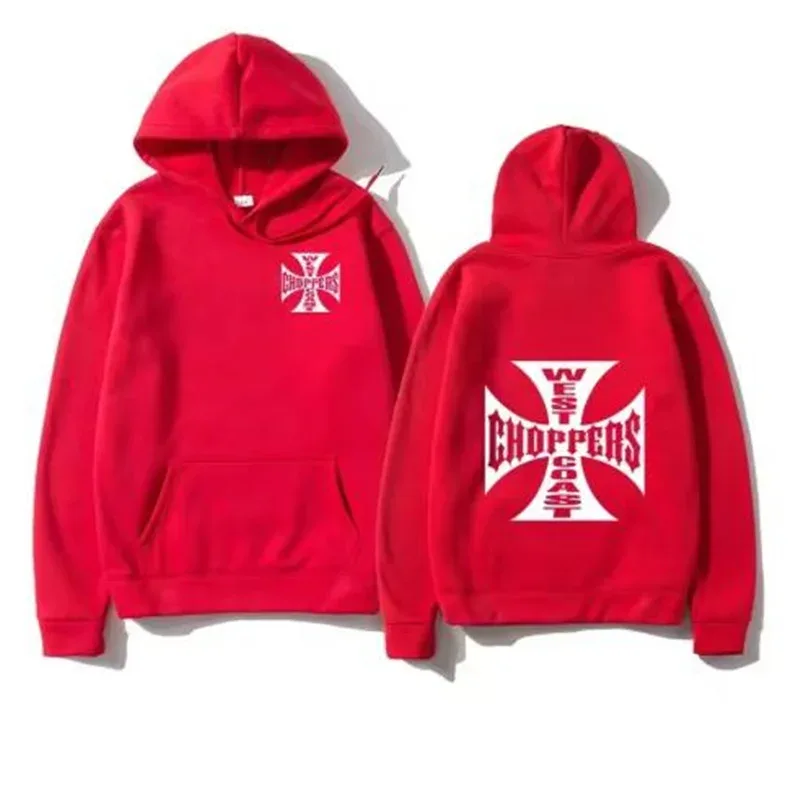 West Coast Iron Cross Choppers Tryckt Huvmode för män Cool tröja Unisex mode fleece Oversized hoodie Streetwear