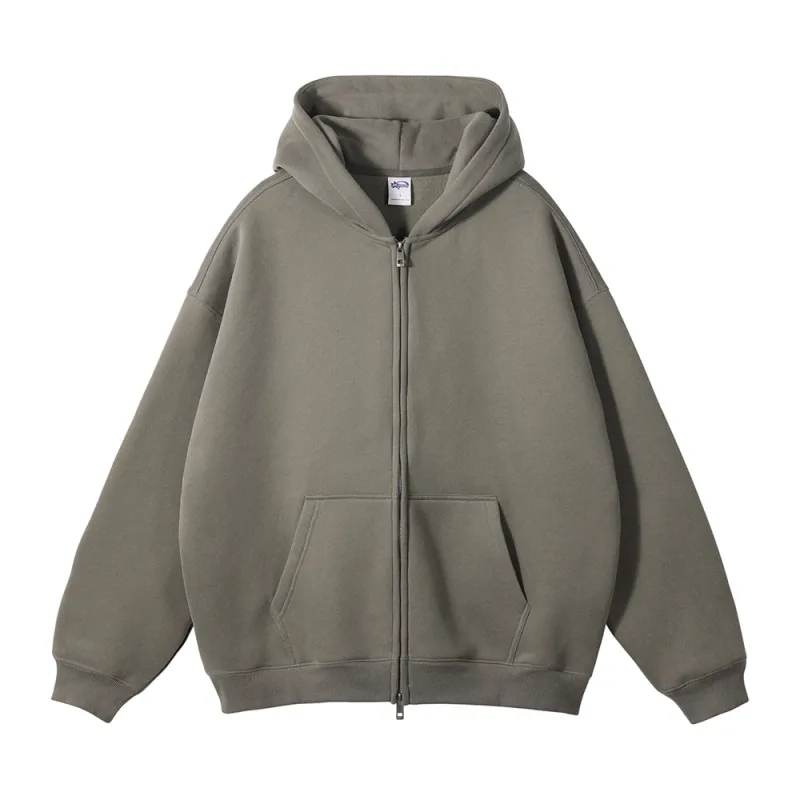 New Men Double Headed Zipper Fleece Hoodies Unisex Loose Basic Solid Warm Hooded Sweatshirts Coats For Winter HY0633
