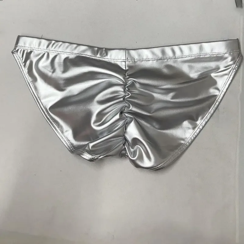 Celana Renang Mengkilap Minyak Busa PU Elastis Bokong Rendah Pengangkat Bikini Slip Shirring Jahitan Selangkangan Pakaian Dalam Celana Pendek Mandi