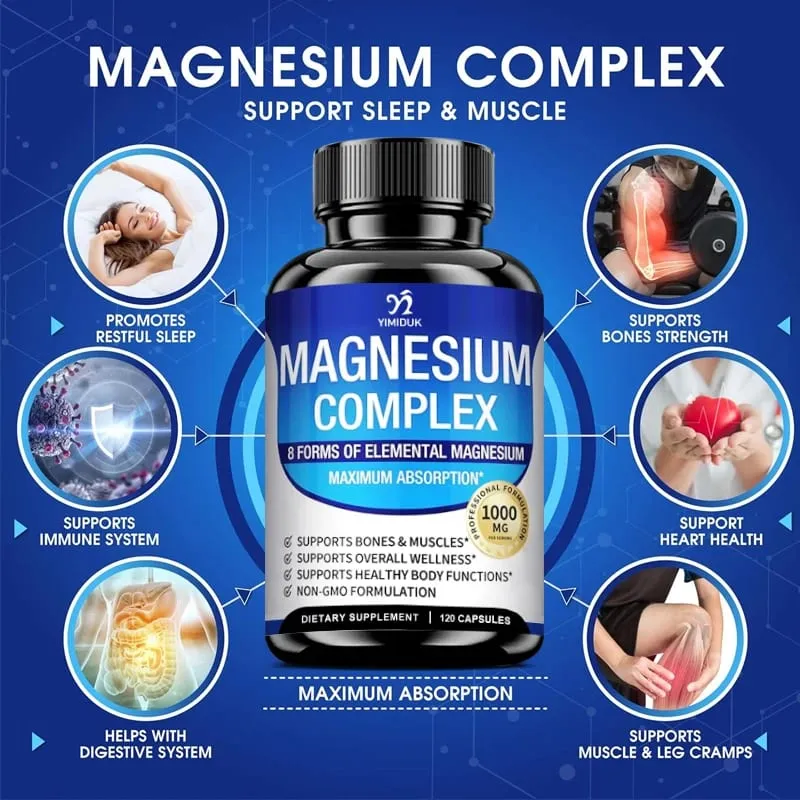 Magnesium-Komplex-Ergänzung 1000 mg – Magnesiumglycinat-Citrat-Malat-Taurat chelatisiert für Knochen-Muskel-Regenerationsenergie