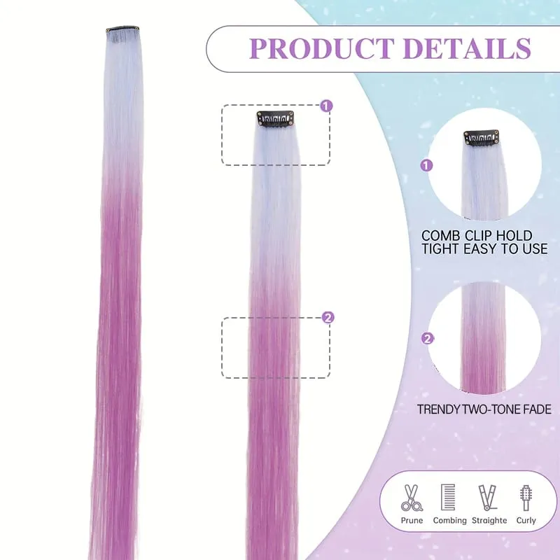 2Pcs Pack Two-Tone Ombre Highlight Clip in Wig Straight Hair Piece Synthetic Fiber Comb for Daily Party Look