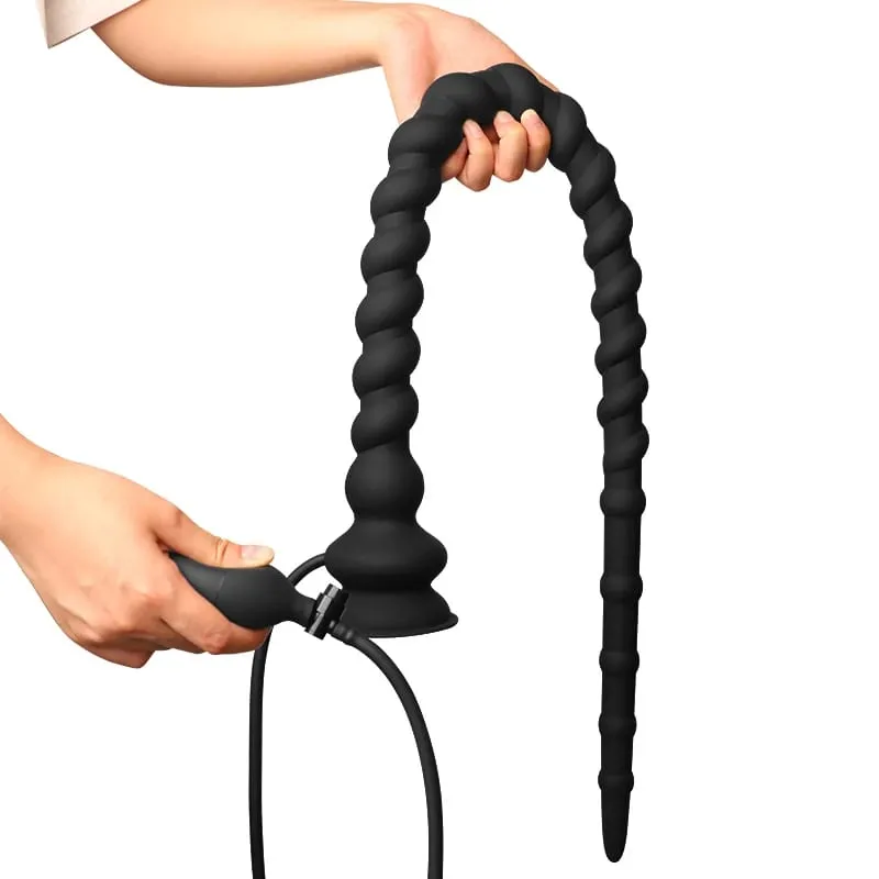 Inflatable Whip Butt Plug Prostate Massager Long Anal Plug Deep Penetration Anal Vaginal Expansion Pump Sex Toys For Men Women